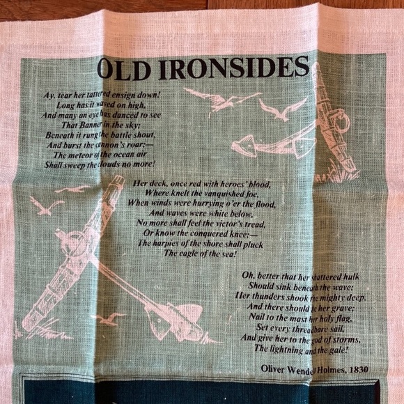 1970s 2 unused linen kitchen towels, Old Ironsides, USS Constitution, with poem - Picture 3 of 6